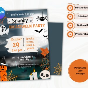 Halloween Party Invite EDITABLE, PRINTABLE Digital Card, Instant Download, Spooky Halloween Invitation, Haunted, Costume Pumpkin Party
