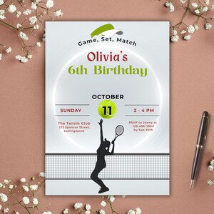 Tennis Birthday Girl Invitation TEMPLATE | EDITABLE | Tennis Court | Club | Racquet | Tennis Racket | Digital Download | Kids Party