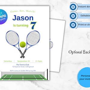 Tennis-Geburtstagseinladung VORLAGE | EDITIERBAR | Matchpoint | Tennisplatz | Verein | Schläger | Tennisschläger | Digitaler Download | Kinderparty