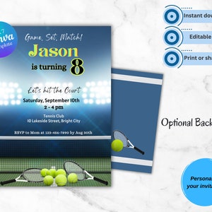 Tennis-Geburtstagseinladung VORLAGE | EDITIERBAR | Matchpoint | Tennisplatz | Verein | Schläger | Tennisschläger | Digitaler Download | Kinderparty