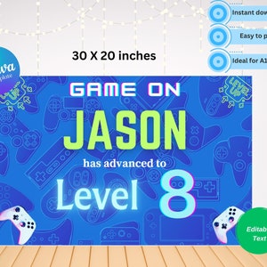 Video Game Birthday Party Big Background, Kids Photo Wall Tapestry, Personalized Custom Backdrop, Blue Theme Party Supplies, Digital File