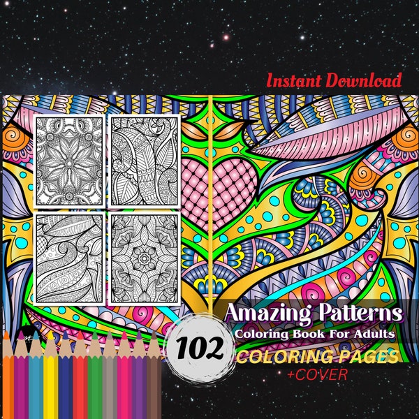 Mandala Pattern Coloring Book, Digital Coloring Book Pdf, Floral Coloring Pages for Adult, Activity Pages, Adult Activity Book