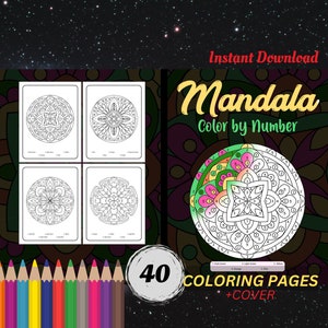 Mandala Color Pages, Color by Number Activity Book, Digital Mandala Coloring Book, Mandala Pattern Fantasy Coloring