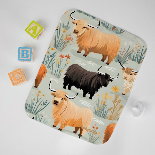 Highland Cow Baby Burp Cloth- 12"x16" Burp Rag, Burp Pad, Baby Spit Bib, Burp Towel, Drool Cloth, Infant, Baby Rag, Spit Guard, Burp Buddy