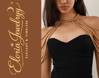 Schouderketting met gouden kralen en gedrapeerde schouderketting met gedrapeerde lichaamssieraden