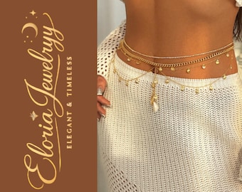 Warstwowy złoty łańcuszek na brzuch z monetami, łańcuszek na talię w stylu boho, biżuteria plażowa, strój festiwalowy, biżuteria do bikini, letni łańcuszek na talię, biżuteria boho