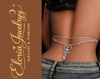 Cadena cintura mariposa strass joyería vientre estilo Y2K