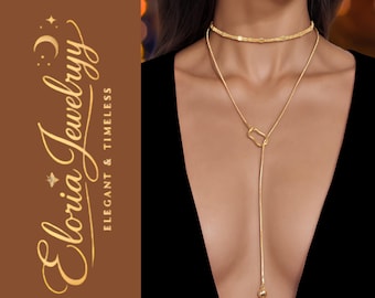 Collar Y Corazón Oro, Collar Choker Capas, Joyería Minimalista Mujer, Collar Romántico, Collar Lariat, Regalo Mujer