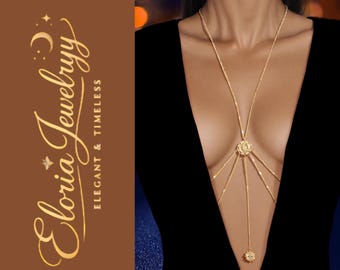 Collar Body Chain Minimalista Oro, Joyería Delicada Mujer, Collar Fino Elegante, Collar de Pecho, Joyería Minimalista