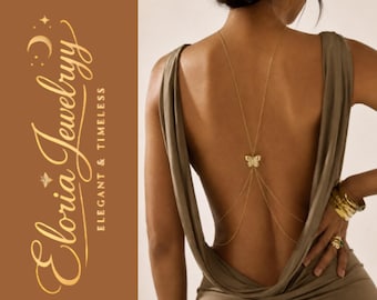 Vlinderketting op de achterkant gouden body chain achterkant sieraden open achterkant jurk ketting bruids achtergrond ketting: