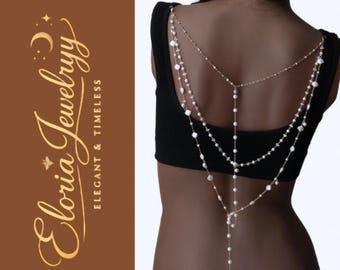 Collar Espalda con Perlas, Joyería de Espalda Novia, Collar Back Drop, Joyería para Vestido Espalda Descubierta, Body Chain Novia