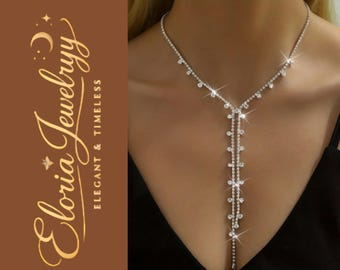 Y-ketting kristal, strass lariat-ketting, bruidsketting, huwelijkssieraden, elegante druppelketting, statementketting, avondsieraden