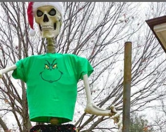 12 Foot Skeleton T shirt - dress SKELLY up for Christmas in this GRINCH tee shirt for your 12ft Home Depot clothes costume