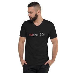 Manga corta unisex, cuello en V, optimista, motivacional, mentalidad, ligero, afirmación, todas las estaciones, camiseta de todos los días- (IM-Posible)
