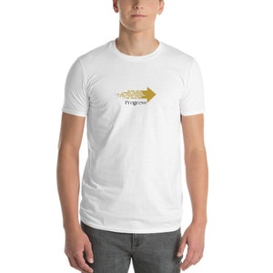 Camiseta unissex/camiseta motivacional/camiseta gráfica com letras/camiseta diária de fim de semana/camiseta positiva/camisetas edificantes/camiseta minimalista/(progresso)