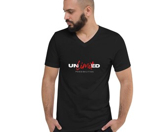 Unisex korte mouw V-hals, optimistisch, motiverend, mentaliteit, lichtgewicht, alledaags T-shirt- (onbeperkte mogelijkheden)