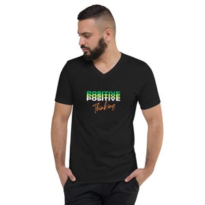 Unisex manga corta con cuello en V, optimista, motivacional, mentalidad, cuidado personal, inspiración, ligera, camiseta diaria- (pensamiento positivo)