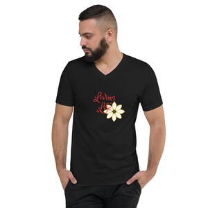 Camiseta unisex de manga corta, cuello en V, optimista, motivacional, mentalidad, ligera, estilo de vida, para todas las estaciones, para todos los días (Living Life)