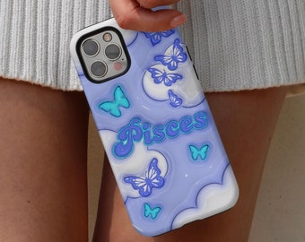 Pisces Zodiac iPhone Case (PRINT) - for iPhone 16, 15, 14, 13, 12, 11, 8, XR, XS, X Pro Max Plus Mini | Y2K | Astrology | Horoscope | Glossy