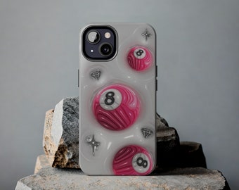 Rosa 8 Ball iPhone Hülle (3D-Effektdruck) – für iPhone 15, 14, 13, 12, 11, 8, 7, XR, XS, X, Pro Max Plus Mini | Jahr 2000 | Glänzend