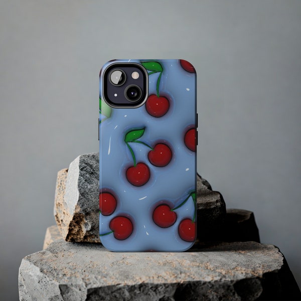 Blue Cherries iPhone Case (Print) - for iPhone 15, 14, 13, 12, 11, 8, 7, XR, XS, X, Pro Max Plus Mini | Y2K | Coquette | Glossy