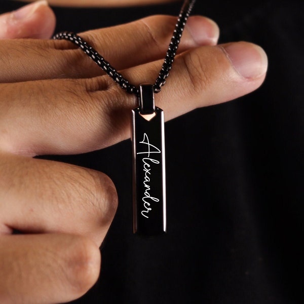 Personalisierte Bar-Halskette für Männer, benutzerdefinierte Halskette für Männer, gravierte Namenskette, Vatertagsgeschenk, personalisiertes Geschenk