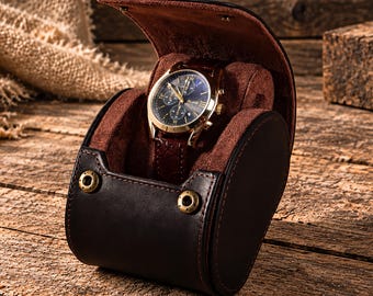 Personalized Genuine Leather Watch Box, Engraved Watch Box, Custom Full Grain 3 Slot Watch Roll Organizer, Gift for Him, Christmas gift