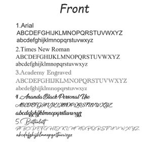 May include: A white background with five different font styles displayed. The font styles are Arial, Times New Roman, Academy Engraved, Ananda Black Personal Use, and Betterlett. Each font style shows the alphabet in uppercase and lowercase letters.
