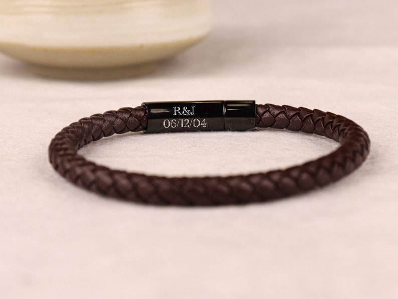 Personalized Leather Bracelet, Engraved Men's Name Bracelet, Custom Bracelet For Men, Personalized Gift For Him, Fathers Day Gift,Men's Gift image 4