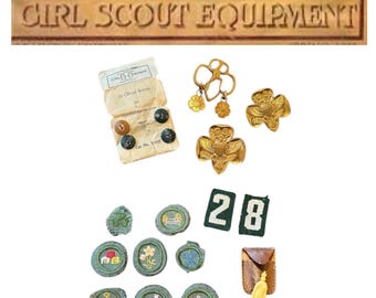 Vintage 1940s Girl Scout Insignia Lot | Uniform Buttons, Eagle Pins, Merit Badges, Troop 28