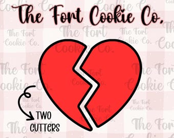 Broken Heart (Two Cutters) Cookie Cutter, Valentines Cookie Cutter