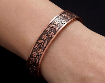 Pure Copper Flower Bracelet — Hand-Crafted Floral Adjustable, Gift-Boxed | acycraft