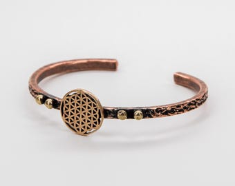 Pure Copper Bracelet Healing Flower of Life for Men & Women — Hand-Crafted Adjustable, Gift-Boxed