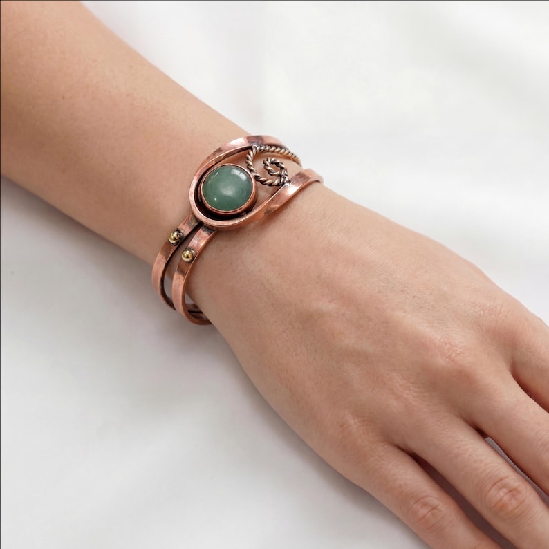 Armband i ren koppar med natursten — Läkande, handgjort justerbart, presentförpackning | Miletos acycraft bild 1