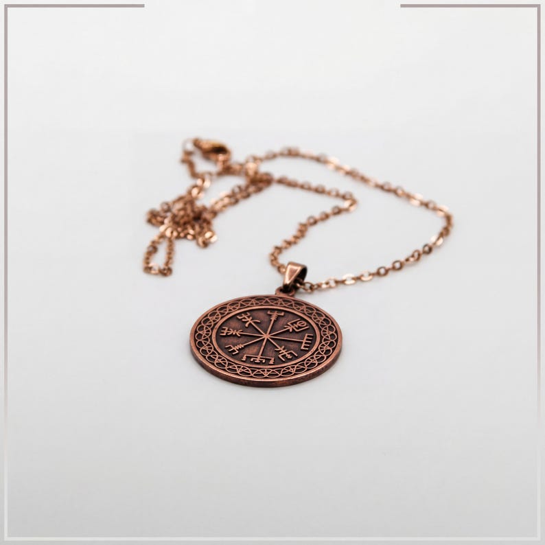 Vegvisir-hängehalsband i ren koppar – handgraverad vikingakompass, presentask bild 4