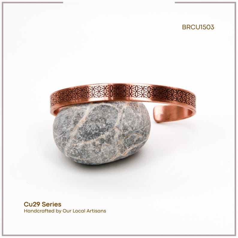 Braccialetto curativo Fiore della Vita in rame puro per uomo e donna — Regolabile, realizzato a mano, confezionato in scatola regalo / acycraft immagine 3