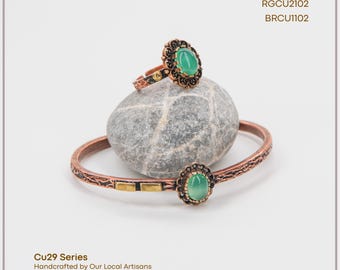 Conjunto de pulsera y anillo de cobre artesanal Acycraft Ephesus con piedra natural de ágata