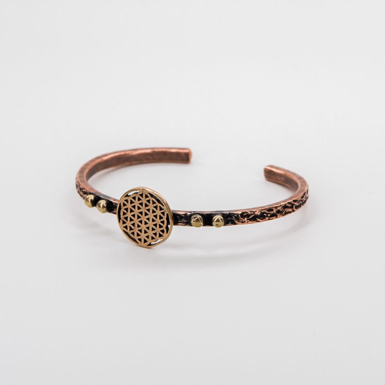 Pure Copper Bracelet Healing Flower of Life for Men & Women — Hand-Crafted Adjustable, Gift-Boxed image 1