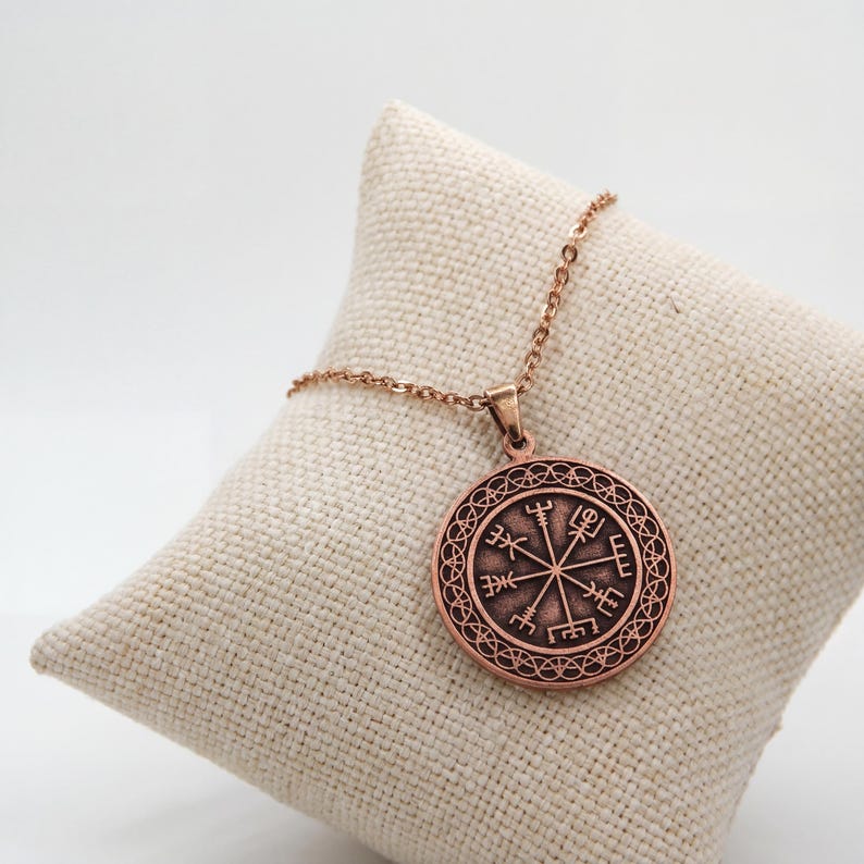 Vegvisir-hängehalsband i ren koppar – handgraverad vikingakompass, presentask bild 5