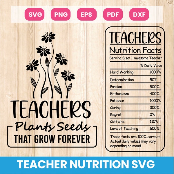 Teacher Nutrition Facts Svg, Teacher Nutrition Svg, Teacher Label Svg, Teacher Plants Seeds Svg, Teacher Svg, Silhouette, Cricut, Dxf Png