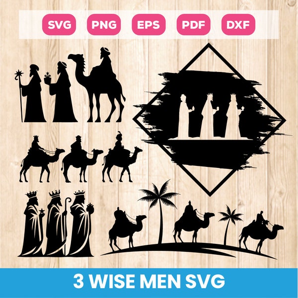 3 Wise Men Svg, Three Wise Men Svg Bundle, Nativity Svg, Three Kings Svg, Nativity Scene Svg, Christian Svg, Silhouette, Cutfile, Dxf Png