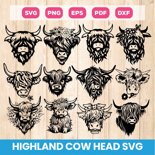 Highland Cow Head Svg, Highland Cow Svg Bundle, Highland Cow Svg, Cow Head Svg, Bull Head Svg, Cute Cow Svg, Silhouette, Cricut Cutfile, EPS
