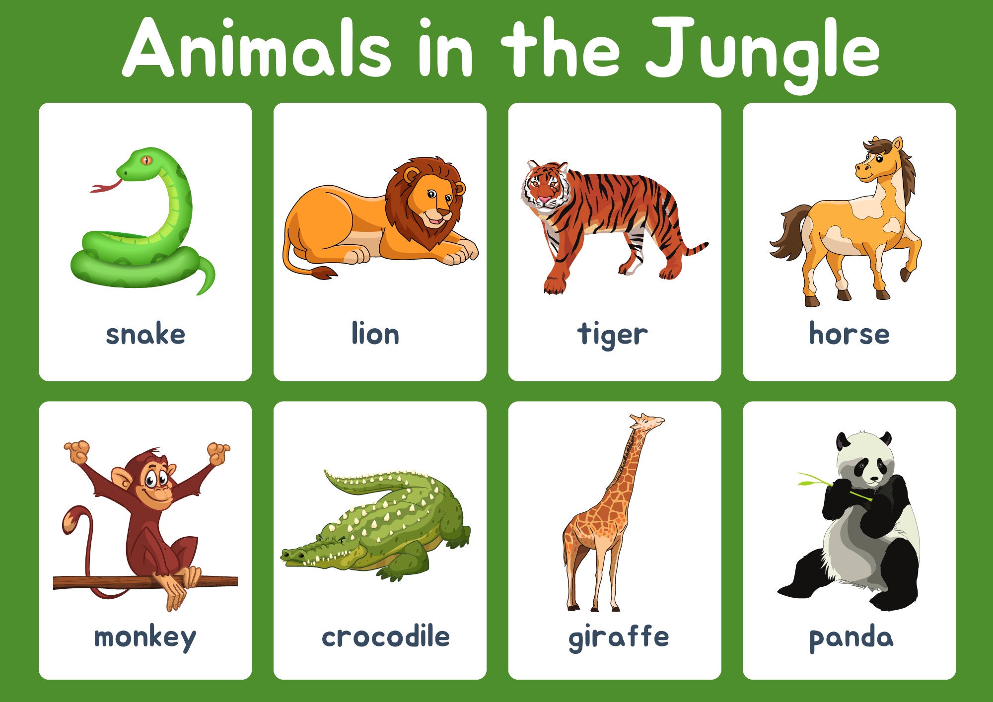 Jungle Animals Flashcards PDF Printable Cards Preschool Free Etsy