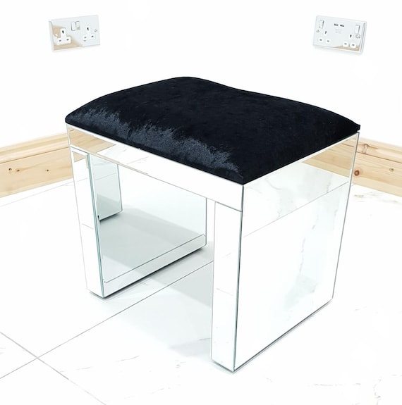 Dressing Table Stool Silver Mirrored Vanity Stool Dressing Table Stool Modern Crushed Black Velvet Soft Seat New Edition GB Etsy