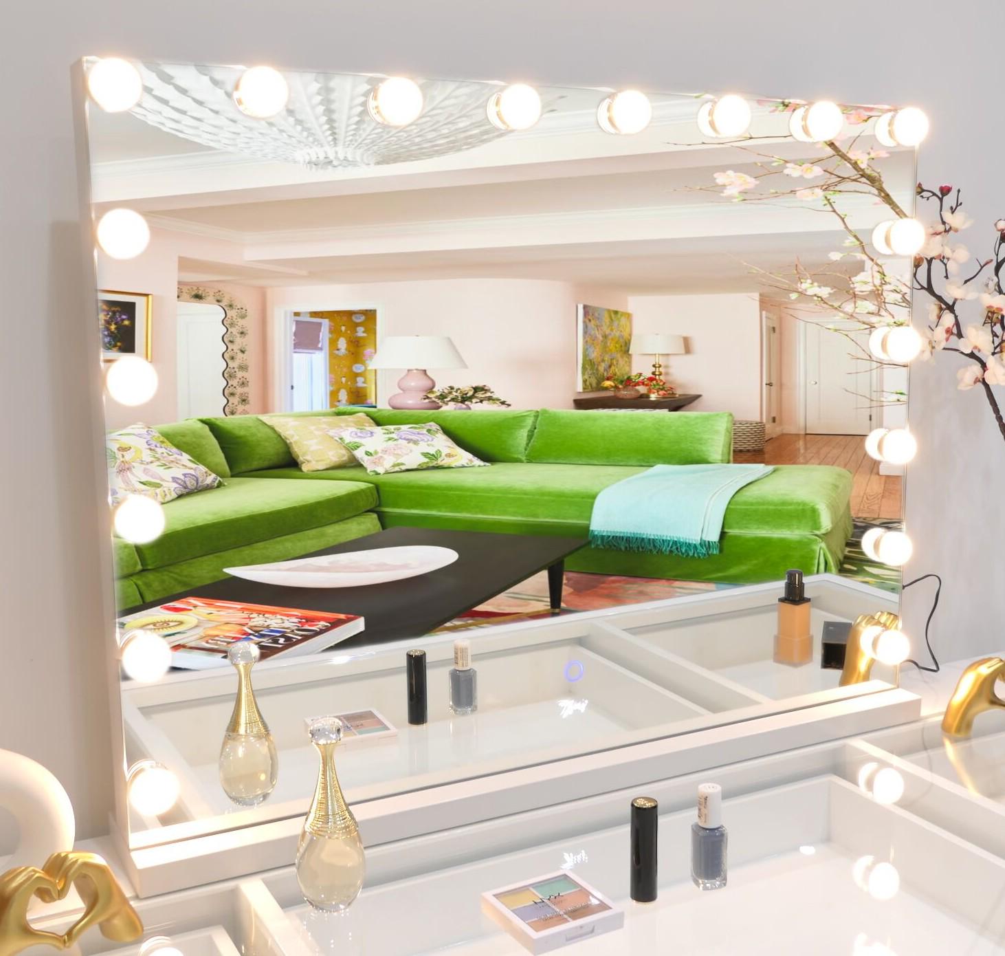 green emerald velvet dress Elegant Arch Vanity Mirror with LED Lighting