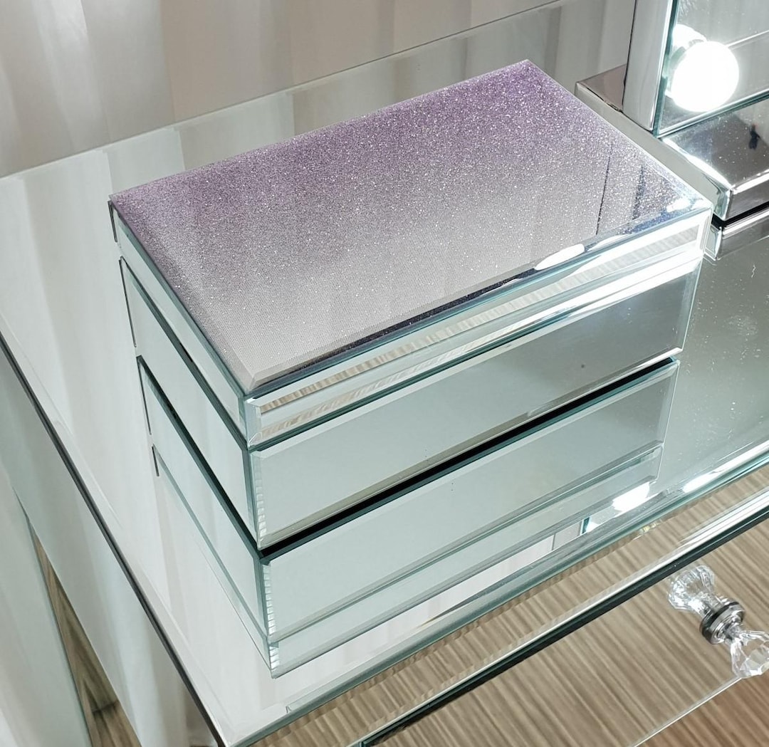 Mirrored Glass Jewellery Box: Shaded Purple Sparkle Gift Box - Etsy UK