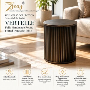 Handmade Round Fluted Metal Side Table, Deep Bronze Black, Fully Assembled | 7seas® SCULVERA™ VERTELLE™