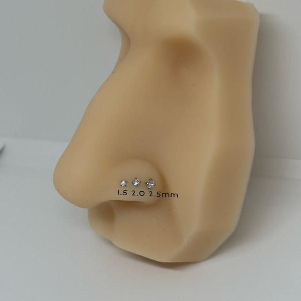 Tiny Diamond Nose Stud -Nose Ring Piercing - Nose Pin - Nose Bone Silver -  Titanium - Dainty Minimalist 1.5mm 2mm 2.5mm - 20G Thin 20 Gauge
