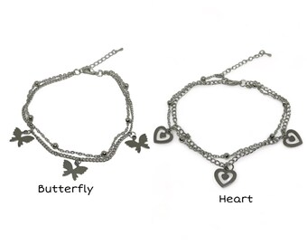 Butterfly and Heart Anklet, Dainty Anklet for Woman,  Dainty Anklet Bracelet,  Anklet Chain,  Ankle Jewelry, Perfect Gift For Her
