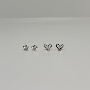 Dainty Flower & Heart Earrings • Small Stud Earrings for Cartilage, Second Hole Piercings • Gifts for Her • Gifts For Wife • Gifts For Mom